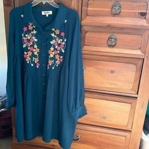 Haptics Women’s Teal Blue Embroidered Dress Size L/XL NWOT